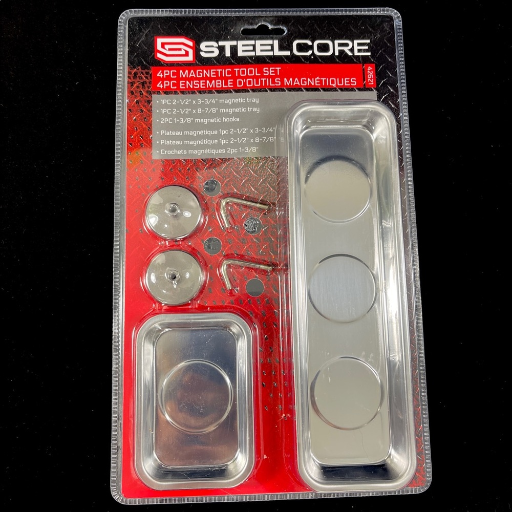 Steel Core Magnetic Trays ~ 4 Piece Set ~ Large Tray, Small Tray & 2 Hooks